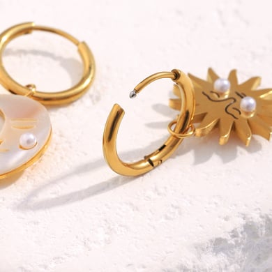 1 Pair Sun&Moon Stainless Steel Gold Color Shell Drop Earrings h5 Picture6