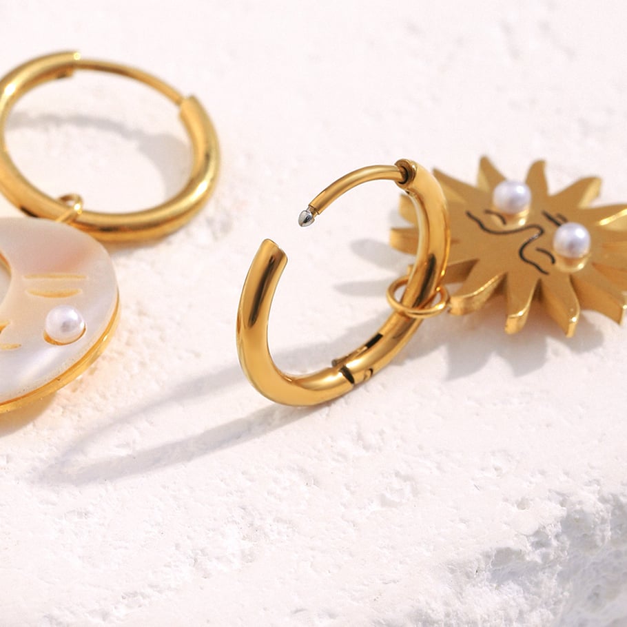 1 Pair Sun&Moon Stainless Steel Gold Color Shell Drop Earrings Picture6
