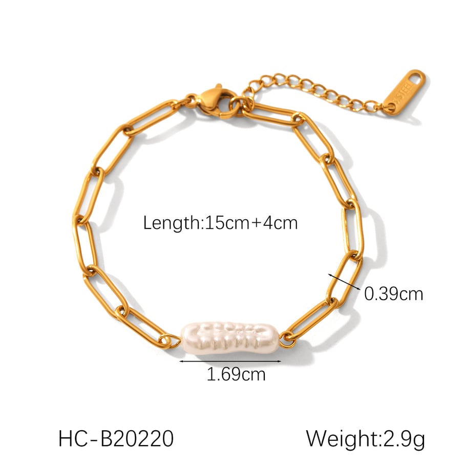 1 paire de bracelets simples en acier inoxydable doré pour femme, perles quotidiennes Image2