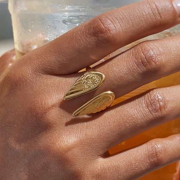1 Stück Delicate Wings Edelstahl Goldfarben Statement Ringe