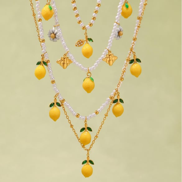 1 Piece Natural Lemon Stainless Steel Gold Color Women's Pendant Necklaces 2
