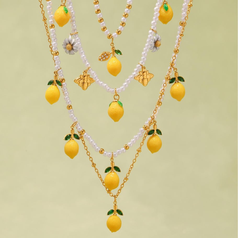 1 Piece Natural Lemon Stainless Steel Gold Color Women's Pendant Necklaces Picture2