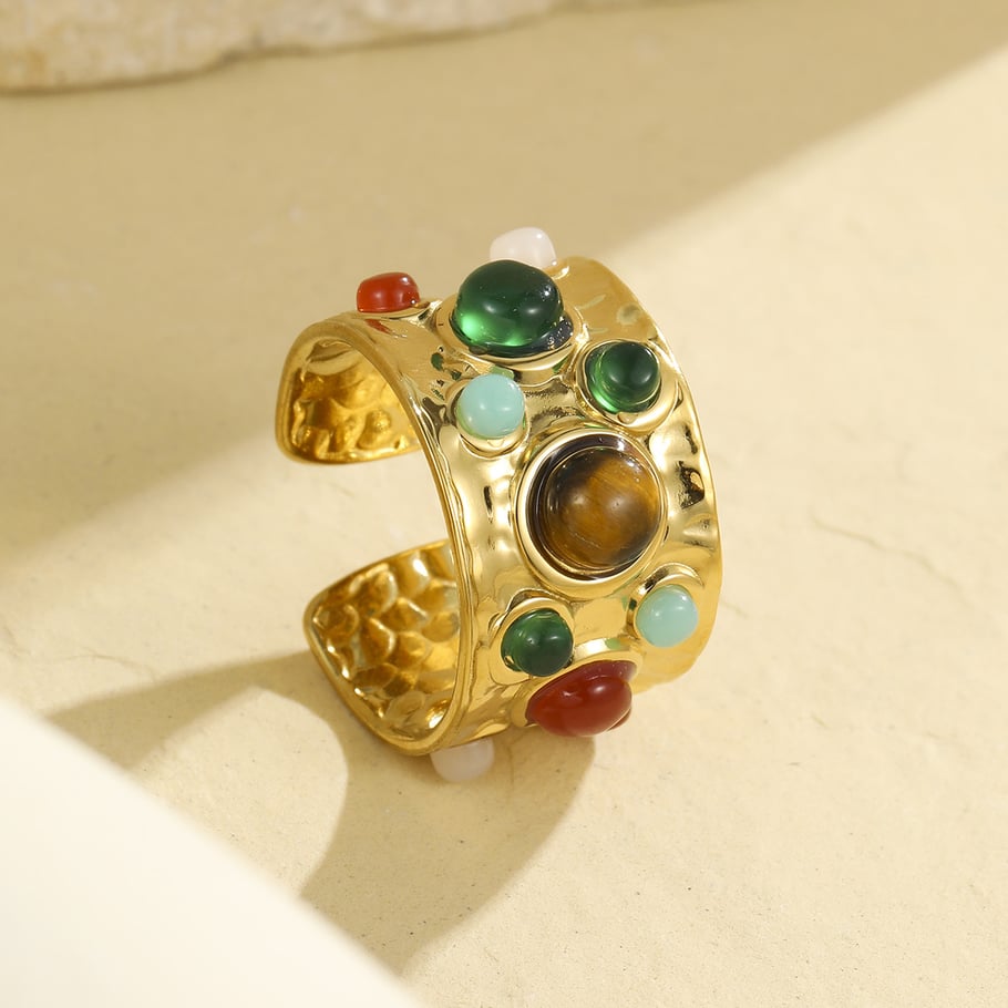 1 Piece Natural Stone Stainless Steel  Gold Color  Gemstone Ring Picture4