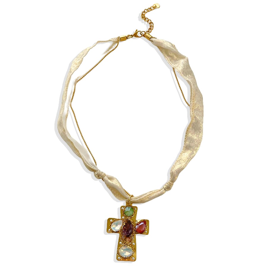 1 Piece Cross Fish Stainless Steel Gold Color Pendant Necklace 
