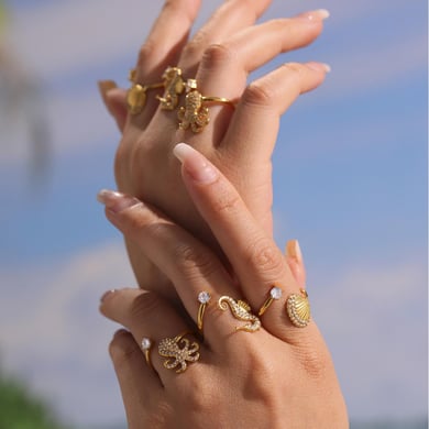 1 Piece Vacation Sea Horse Stainless Steel Gold Color Statement Rings h5 Picture4