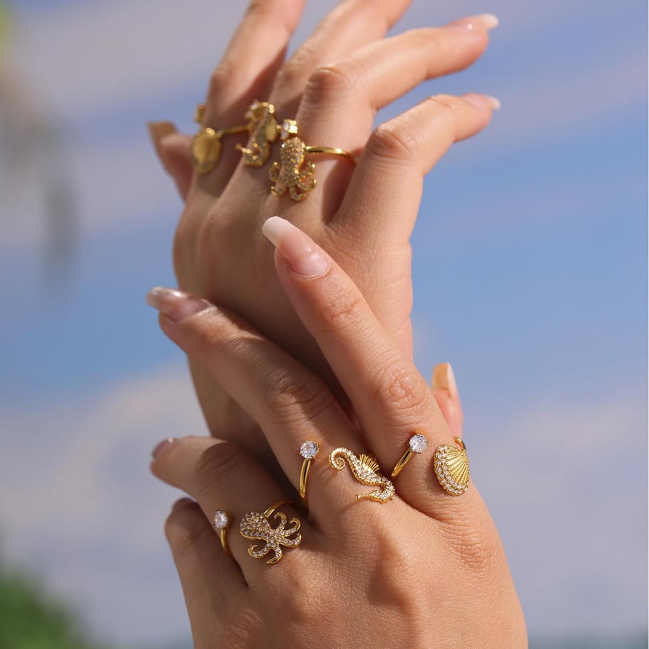 1 Piece Vacation Sea Horse Stainless Steel Gold Color Statement Rings Picture4