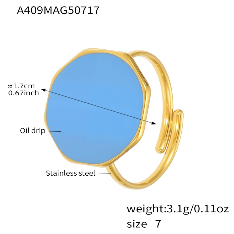 1 pezzo di anello in acciaio inossidabile color oro con smalto esagonale 