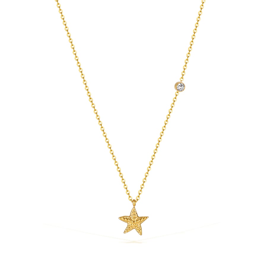 1 Piece Starfish Stainless Steel Gold Color Pendant Necklace 