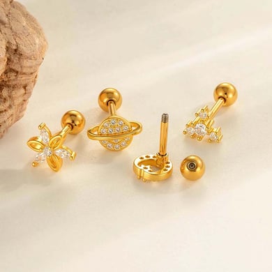 1 Adet Çiçek Bakır Altın Rengi Zirkonyum Piercing Küpe h5 Resim3