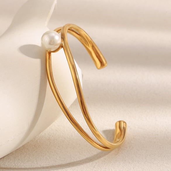 1 Piece Simple Series Elegant Circle Stainless Steel Artificial Pearl Women's Bangles