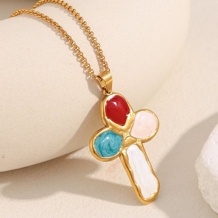 1 Piece Retro Cross Stainless Steel Gold Color Pendant Necklace Picture5