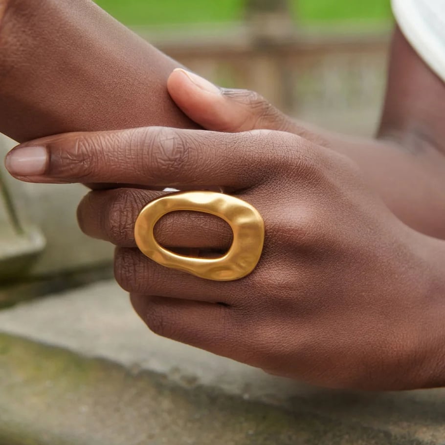 1 stuk onregelmatige ovale roestvrijstalen statement ringen in goudkleur Afbeelding3