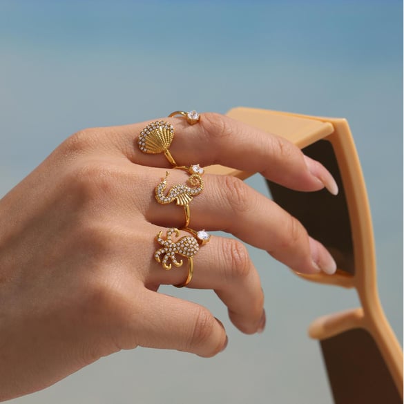 1 Piece Vacation Sea Horse Stainless Steel Gold Color Statement Rings