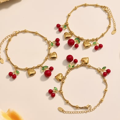 Set di gioielli da donna in acciaio inossidabile color oro, 1 pezzo, colore ciliegia intenso h5 Immagine6