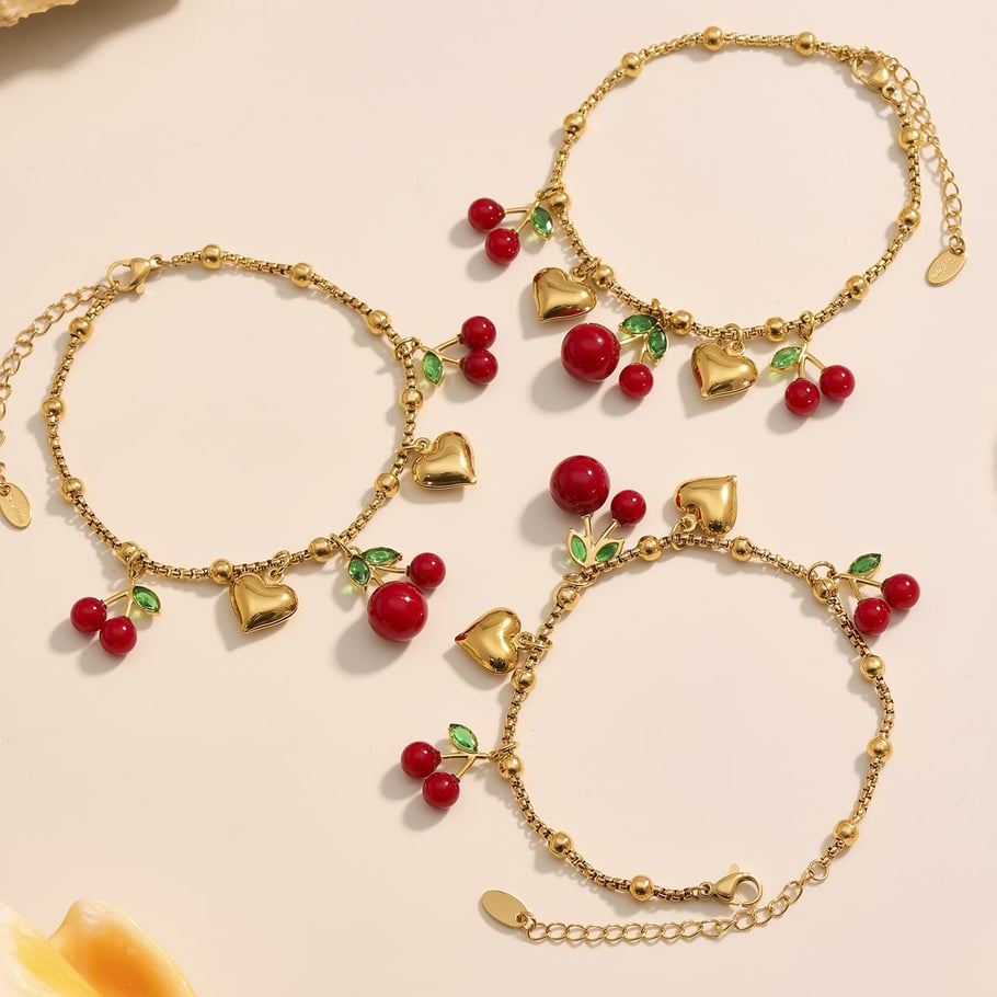 Set di gioielli da donna in acciaio inossidabile color oro, 1 pezzo, colore ciliegia intenso Immagine6