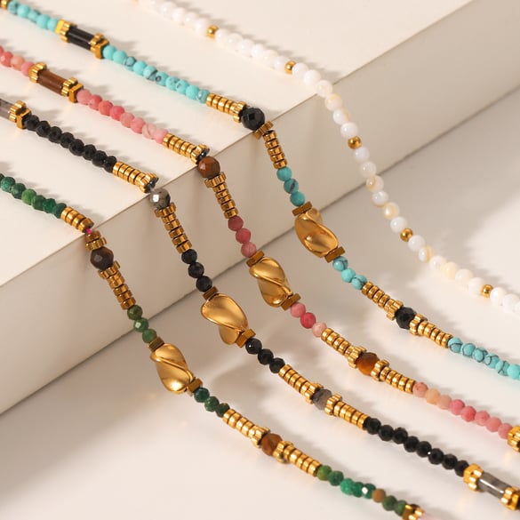 1 Pair Simple Series Daily Beads Stainless Steel  Women's Beaded Necklaces