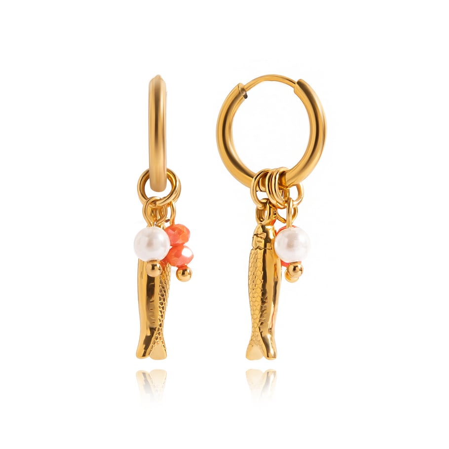 1 par de pendientes colgantes de acero inoxidable dorados con diseño de pez para mujer 