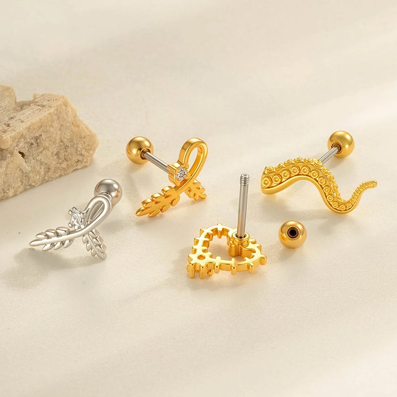 1 pieza de aretes de perforación para mujer con circonitas de color cobre y dorado con rombos sencillos Imagen3