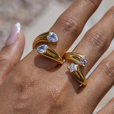 1 Piece Personality Star Stainless Steel Gold Color Women's Gemstone Rings h5 Picture3