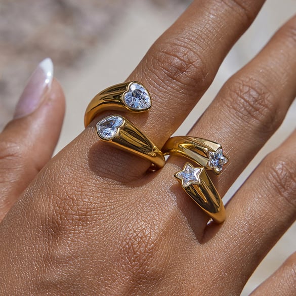 1 Piece Personality Star Stainless Steel Gold Color Women's Gemstone Rings 2