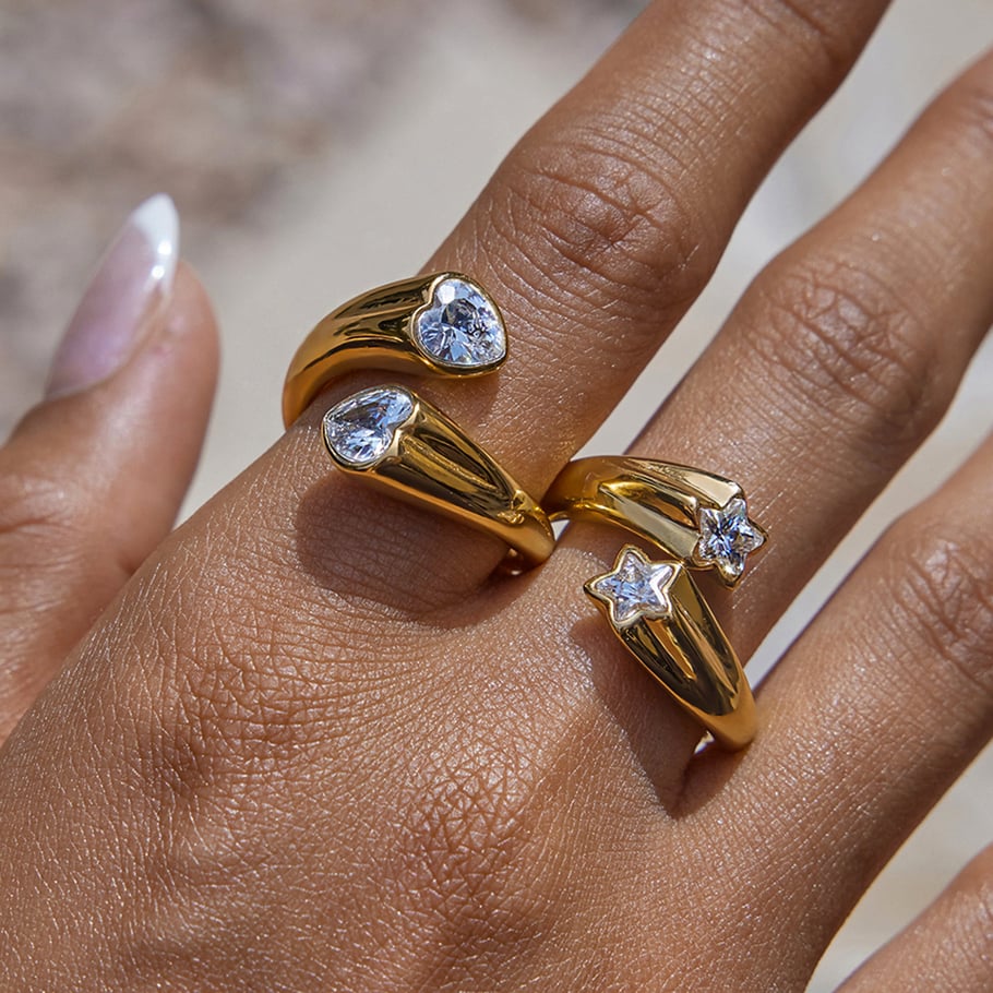 1 Piece Personality Star Stainless Steel Gold Color Women's Gemstone Rings Picture3