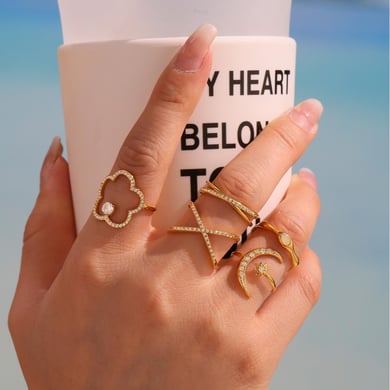 1 Piece Shinning Series Moon Stainless Steel Gold Color Statement Rings h5 Picture4