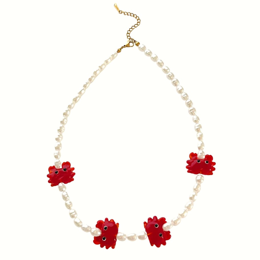 1 Piece Glaze Crab Pearl Beaded Necklace 