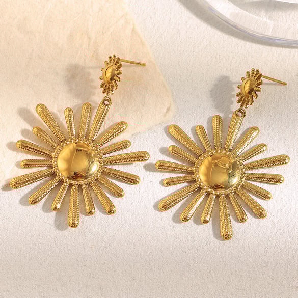 1 Paar Damen-Ohrhänger in Sonnenform, Edelstahl, goldfarben