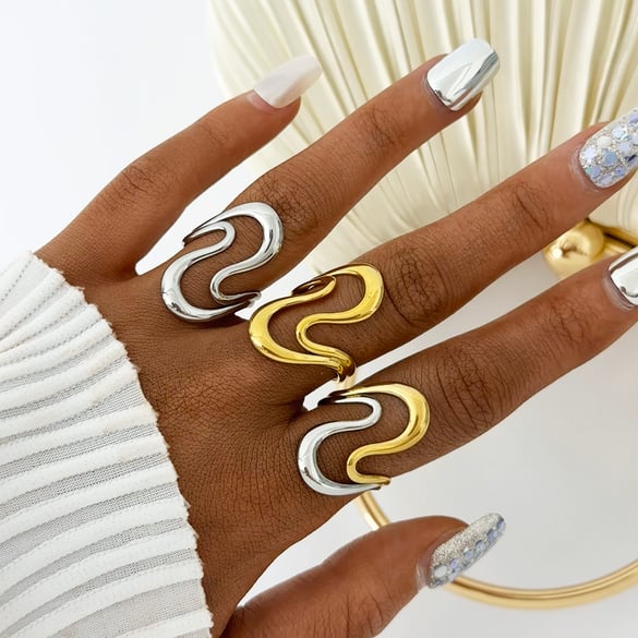 1 Piece Simple Irregular Shape Stainless Steel  Gold Color  Statement Rings 2