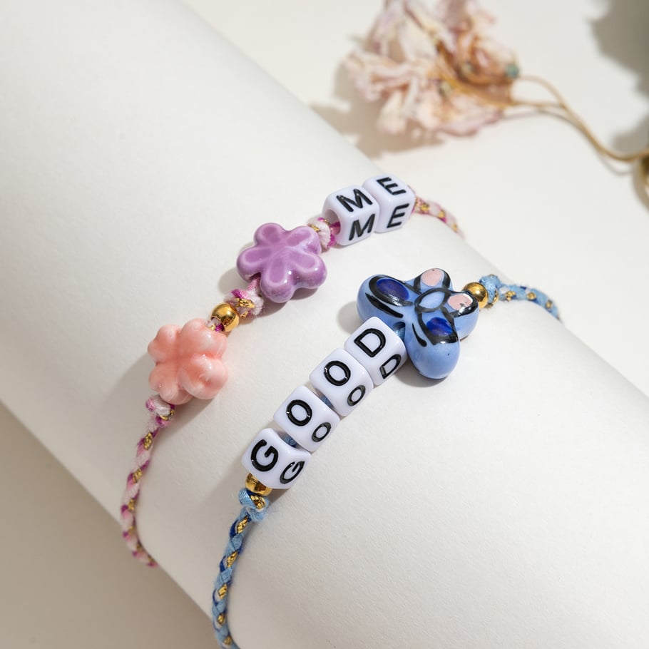 Bracelet à perles coloré en acier inoxydable pour femme, 1 pièce, motif lettre douce Image5