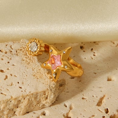1 Piece Daily Star Stainless Steel Gold Color Zircon Statement Rings h5 Picture5