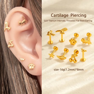 1 Adet Titanyum Alaşımlı Altın Renkli Piercing Küpe h5 Resim4