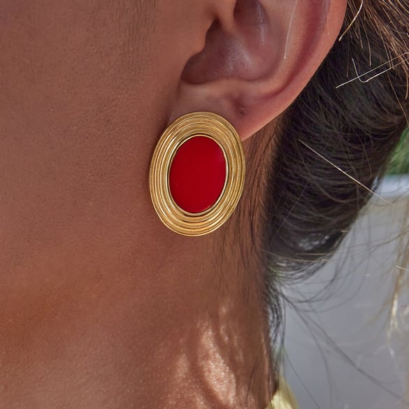 1 Çift Klasik Seri Retro Oval Paslanmaz Çelik Altın Rengi Kadın Küpe 2