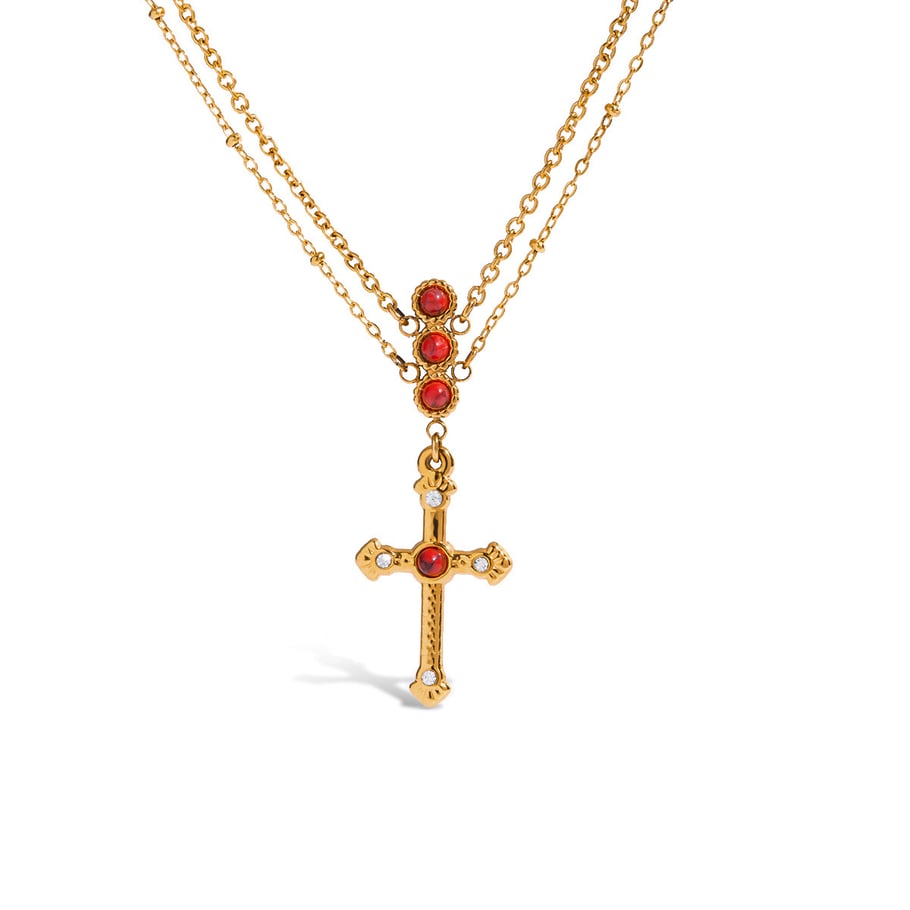 Collier luxueux en acier inoxydable doré avec croix rouge pour femme, 1 pièce Image7