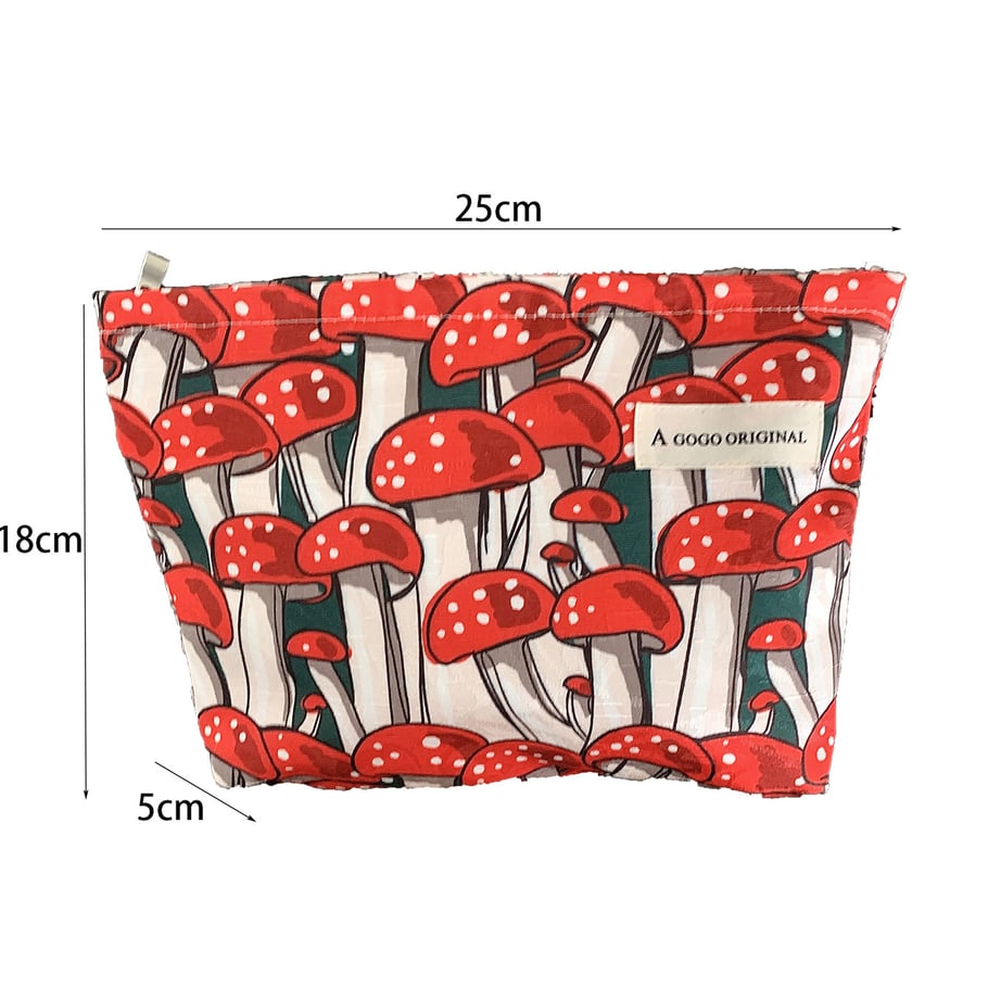 1 Adet Sevimli Mantar Temalı Polyester Kadın Makyaj Çantası Resim2