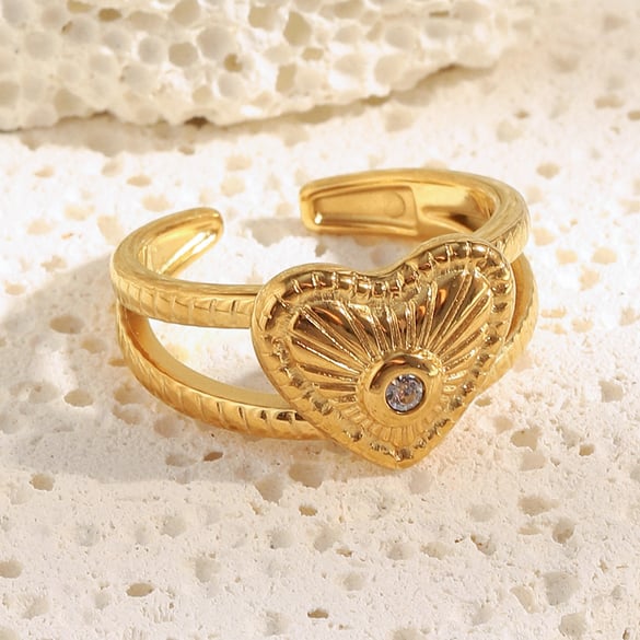 Bague simple en acier inoxydable couleur or, style décontracté, motif cœur