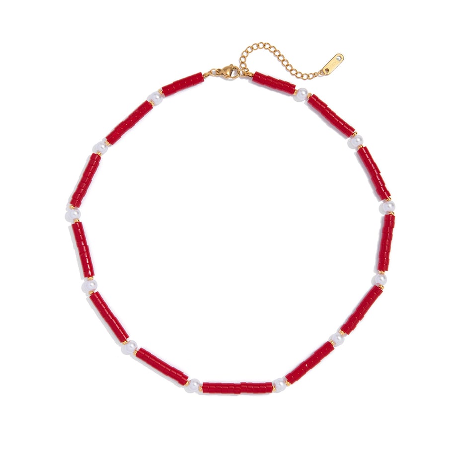 1 Piece Luxurious Cross Red Stainless Steel Gold Color Women's Layered Necklaces 