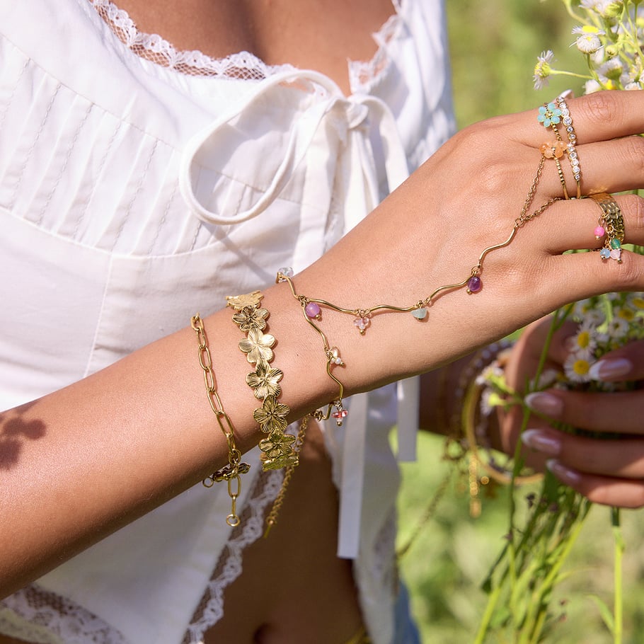 Bracelet à breloques pour femme, série romantique, perles douces, en acier inoxydable, couleur or Image4