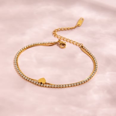 Conjunto de joyería para mujer de acero inoxidable color dorado con forma de corazón de 1 pieza h5 Imagen8