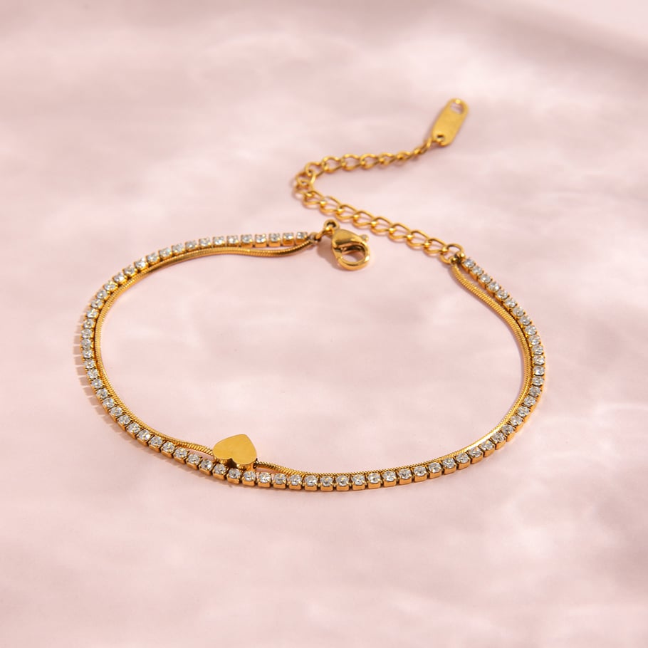 Conjunto de joyería para mujer de acero inoxidable color dorado con forma de corazón de 1 pieza Imagen8