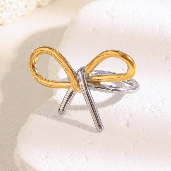 Bague élégante en acier inoxydable de couleur or, série romantique, forme irrégulière