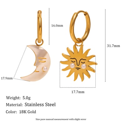 1 Pair Sun&Moon Stainless Steel Gold Color Shell Drop Earrings h5 Picture2