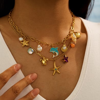 1 Piece Retro Starfish Stainless Steel Gold Color Women's Pendant Necklaces h5 Picture10