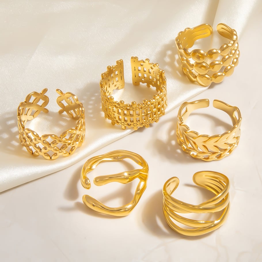 1 stuk roestvrijstalen statement ring in goudkleur Afbeelding6