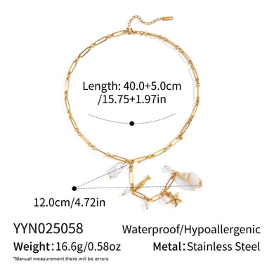 1 Piece Stainless Steel Gold Color Pearl Pendant Necklace h5 