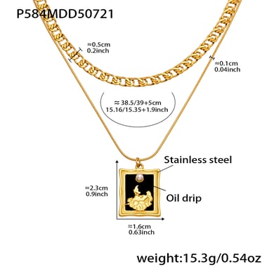 Collana a strati da donna in acciaio inossidabile color oro, 1 pezzo, con forma rettangolare retrò h5 Immagine2