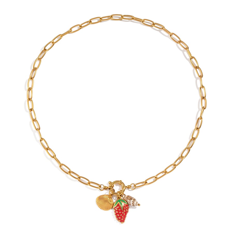 1 Piece Strawberry Stainless Steel Gold Color Pendant Necklace Picture5