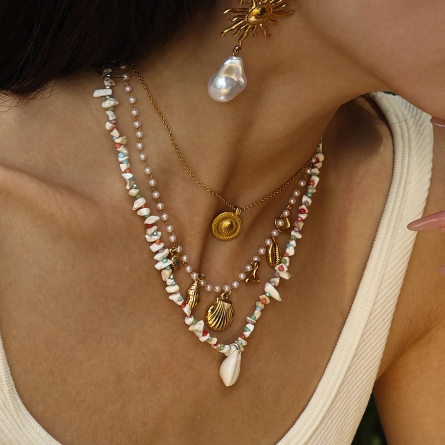 1 Piece Shell Natural Stones Gold Color Beaded Necklace Picture5