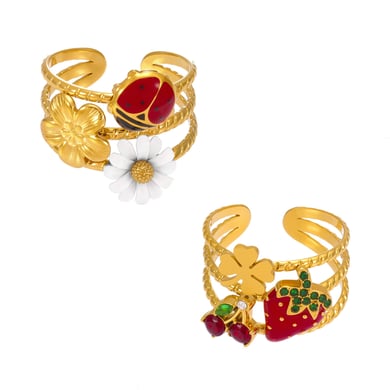1 pezzo di anello con zirconi color oro in acciaio inossidabile con motivo a insetto vivido h5 Immagine6