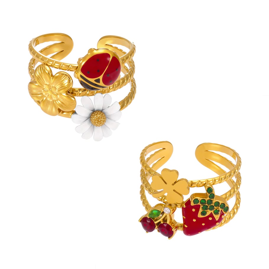1 pezzo di anello con zirconi color oro in acciaio inossidabile con motivo a insetto vivido Immagine6